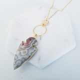Adore Gemstone Collection - Red White Lace Agate Spearhead Necklace