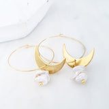 Helios Brass Collection - Irregular Pearls Crescent Loop Earrings