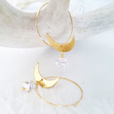 Helios Brass Collection - Irregular Pearls Crescent Loop Earrings