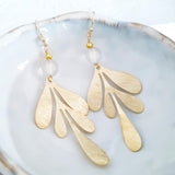 Helios Brass Collection - Gold Curvy Leaf Quartz Earrings