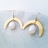 Helios Brass Collection - Freshwater Pearl Crescent Moon Earrings