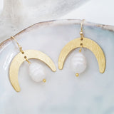 Helios Brass Collection - Freshwater Pearl Crescent Moon Earrings