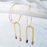 Helios Brass Collection - Black Pink Rhodonite Thin Arch Loop Earrings