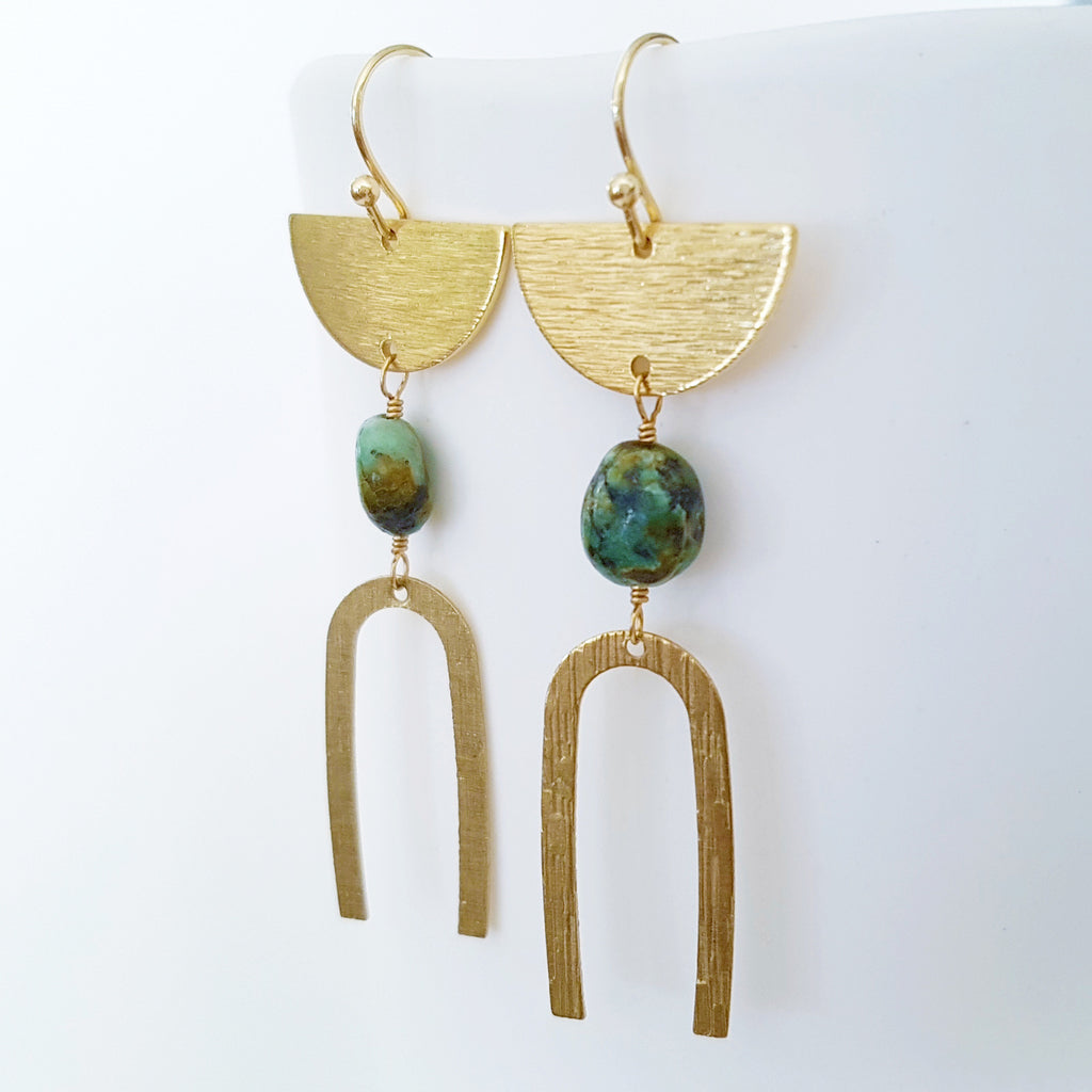 Helios Brass Collection - Turquoise Half Moon Arch Earrings