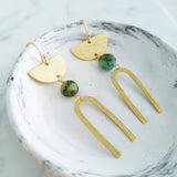 Helios Brass Collection - Turquoise Half Moon Arch Earrings
