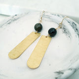 Helios Brass Collection - Gold Sheen Obsidian Round End Gold Bar Earrings