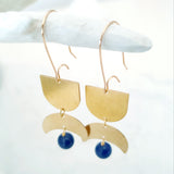 Helios Brass Collection - Blue Dumortierite Gold Arch Crescent Earrings