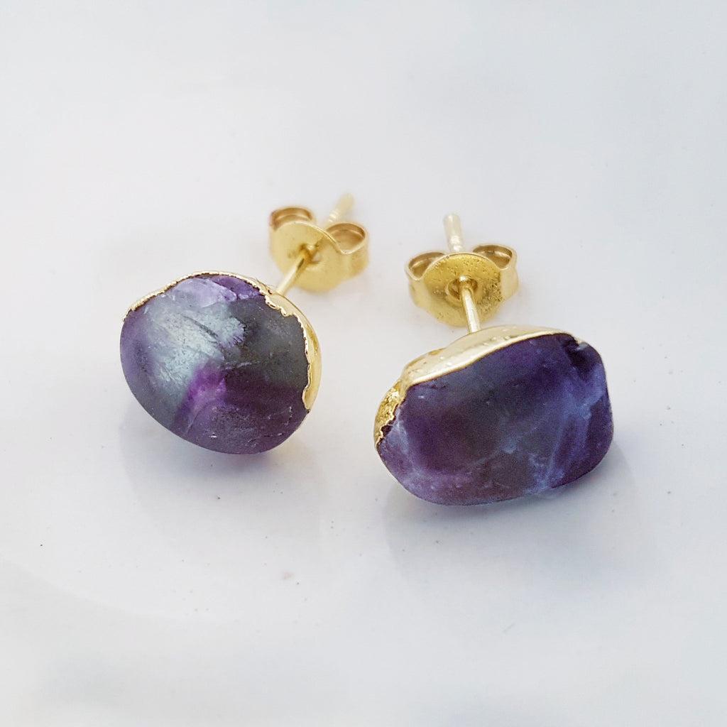 Adore Gemstone Earrings Collection - RAW - Fluorite Ear Studs