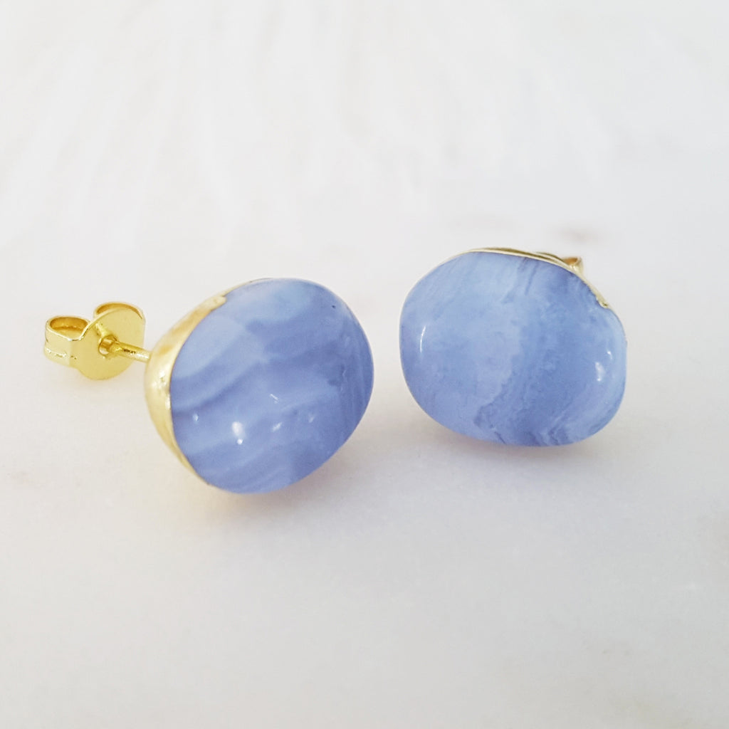 Adore Gemstone Earrings Collection - RAW - Blue Lace Agate Ear Studs