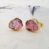 Adore Gemstone Earrings Collection - RAW - Pink Rhodonite Ear Studs