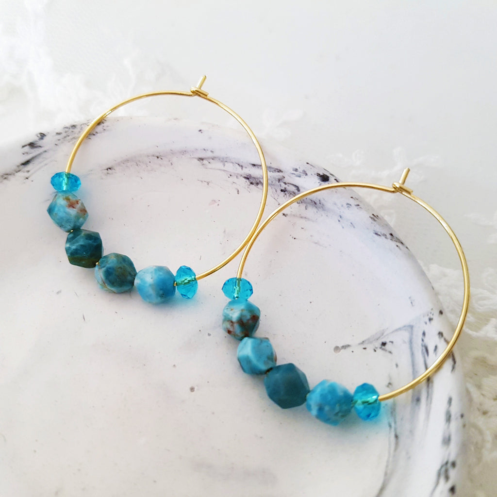 Adore Gemstone Earrings Collection - Faceted Apatite Loop Earrings