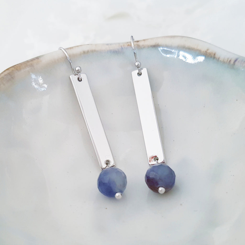 Adore Gemstone Earrings Collection - Iolite Silver Bar Earrings