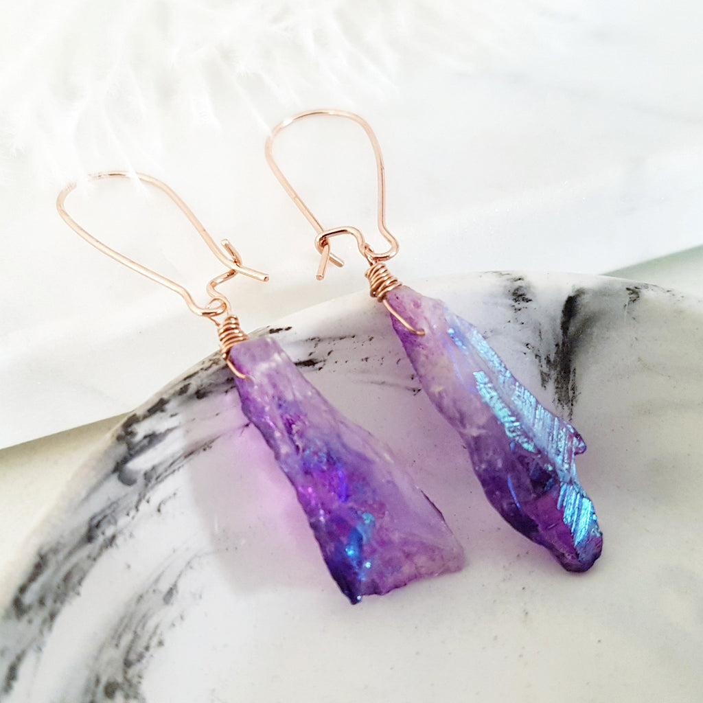 Adore Gemstone Earrings Collection - Purple Aura Quartz Earrings