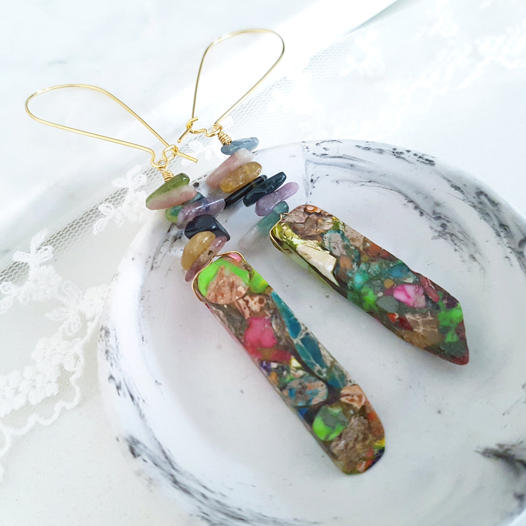 Adore Gemstone Earrings Collection - Rainbow Jasper Multi-Gems Earrings