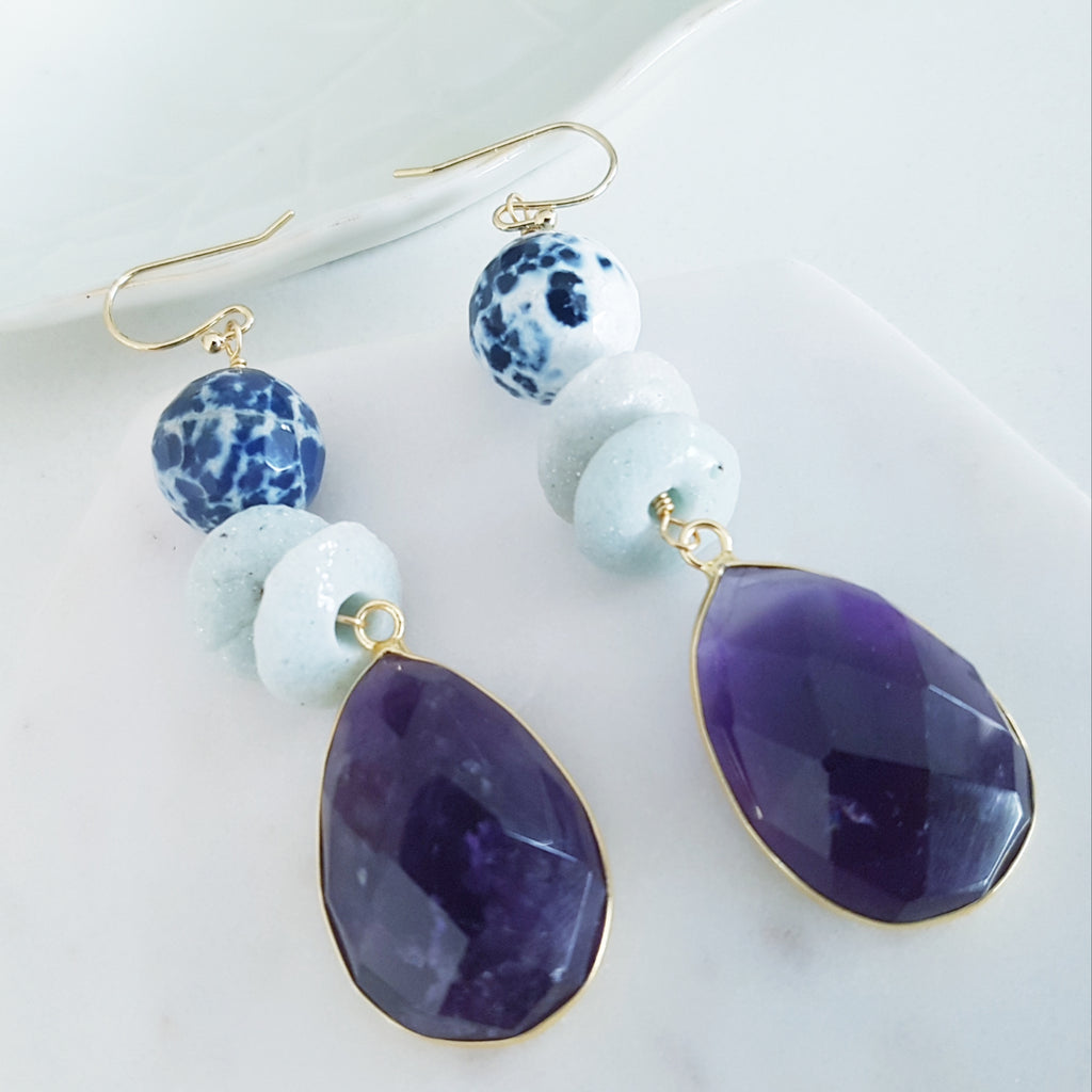 Adore Gemstone Earrings Collection - Faceted Teardrop Amethyst Earrings