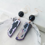 Adore Gemstone Earrings Collection - Purple Fire Agate Faceted Black Agate Pearl Earrings