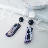 Adore Gemstone Earrings Collection - Purple Fire Agate Faceted Black Agate Pearl Earrings