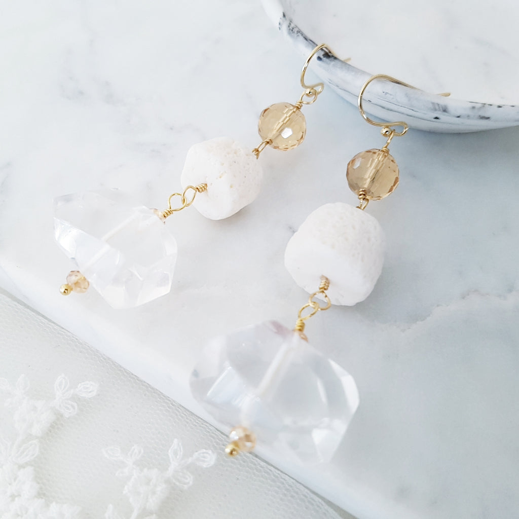 Adore Gemstone Earrings Collection - Clear Quartz Crystals Hanging Earrings