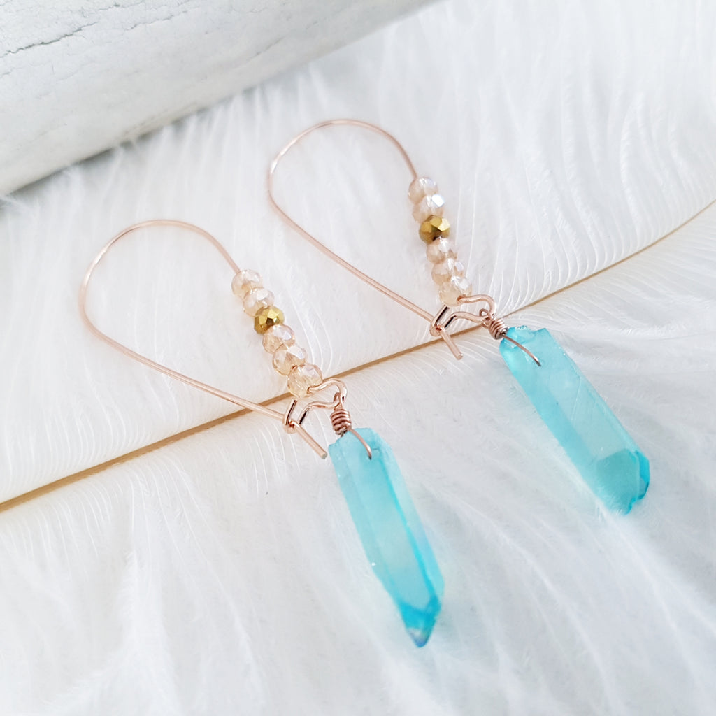 Adore Gemstone Earrings Collection - Blue Aqua Aura Quartz Earrings