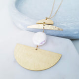 Helios Brass Collection - Rainbow Coin Pearl Half Moon Necklace
