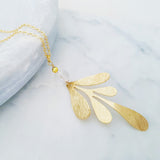 Helios Brass Collection - Gold Curvy Leaf Quartz Necklace
