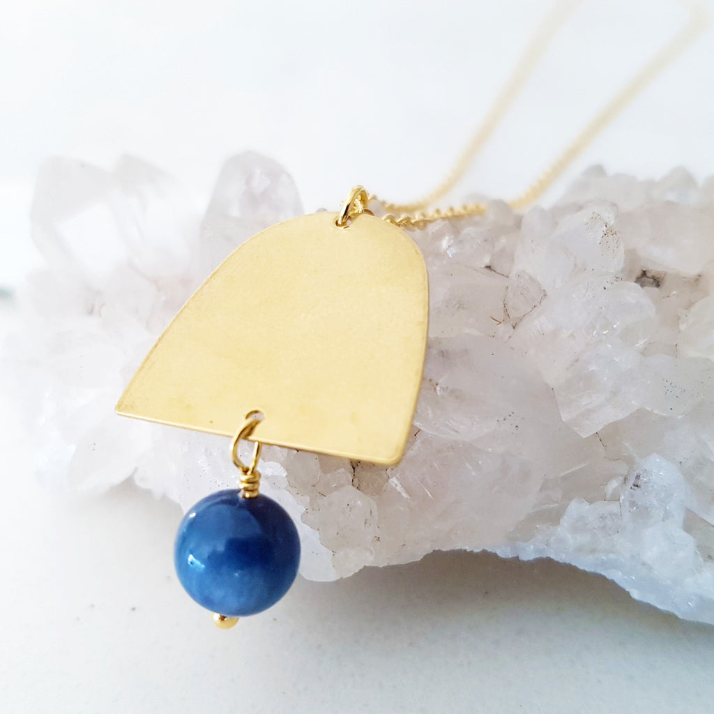 Helios Brass Collection - Blue Dumortierite Closed Gold Arch Necklace