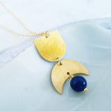 Helios Brass Collection - Blue Dumortierite Gold Arch Crescent Necklace