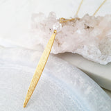 Helios Brass Collection - Faceted Quartz Gold Bar Necklace