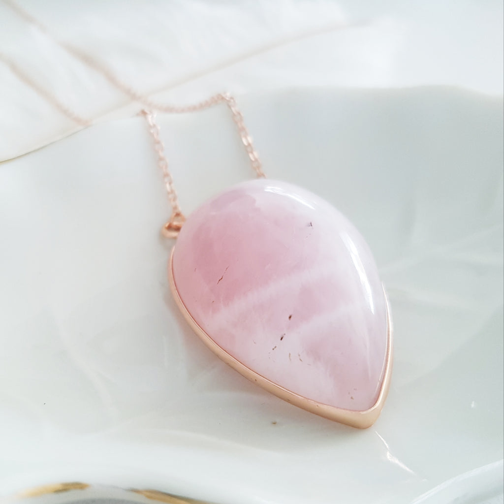 Adore Gemstone Collection - Inverse Teardrop Madagascar Rose Quartz Necklace