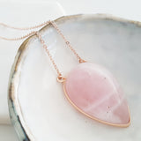Adore Gemstone Collection - Inverse Teardrop Madagascar Rose Quartz Necklace