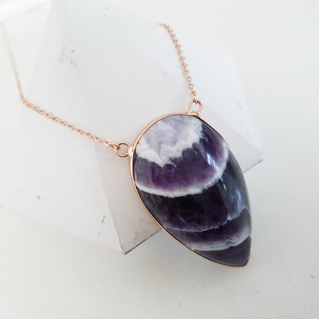 Adore Gemstone Collection - Inverse Teardrop Chevron Amethyst Necklace