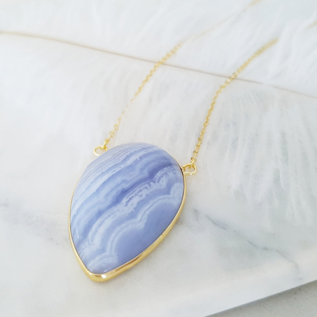 Adore Gemstone Collection - Inverse Teardrop Blue Lace Agate Necklace