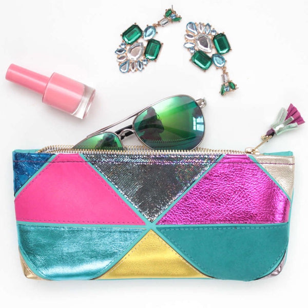 Geometric Prism Unique Leather Accents Pouch - Soul Made Boutique