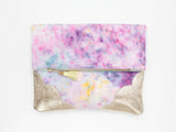 Dyed Watercolor Unique Leather Accents Clutch
