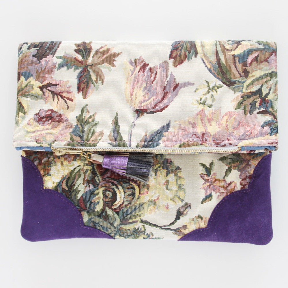 Floral Unique Leather Accents Clutch - Soul Made Boutique