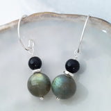 Adore Gems Collection - Sterling Silver Earrings Black Obsidian Labradorite
