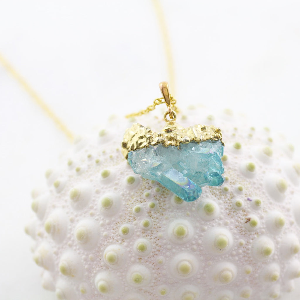 Adore Gemstone Collection - Aqua Aura Quartz Raw Slab Necklace - Soul Made Boutique