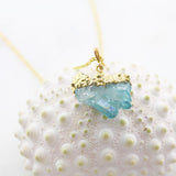 Adore Gemstone Collection - Aqua Aura Quartz Raw Slab Necklace - Soul Made Boutique