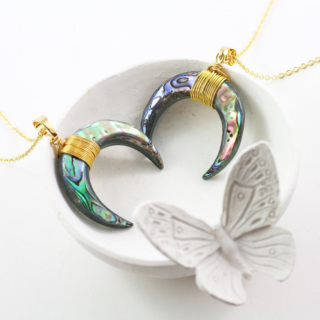Adore Gemstone Collection - Abalone Shell Horn Necklace - Soul Made Boutique