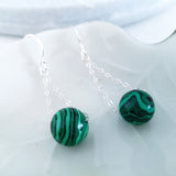 Adore Gems Collection - Sterling Silver Earrings Round Malachite