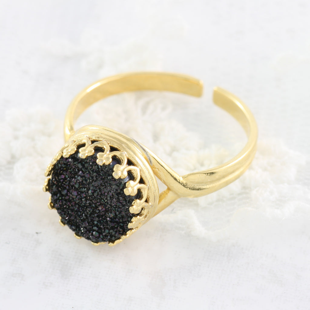 Adore Gemstone Collection - Druzy Round Pendant Ring - Soul Made Boutique