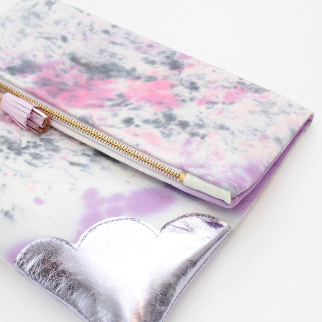 Watercolor Unique Leather Accents Clutch