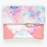 Dyed Watercolor Unique Leather Accents Clutch