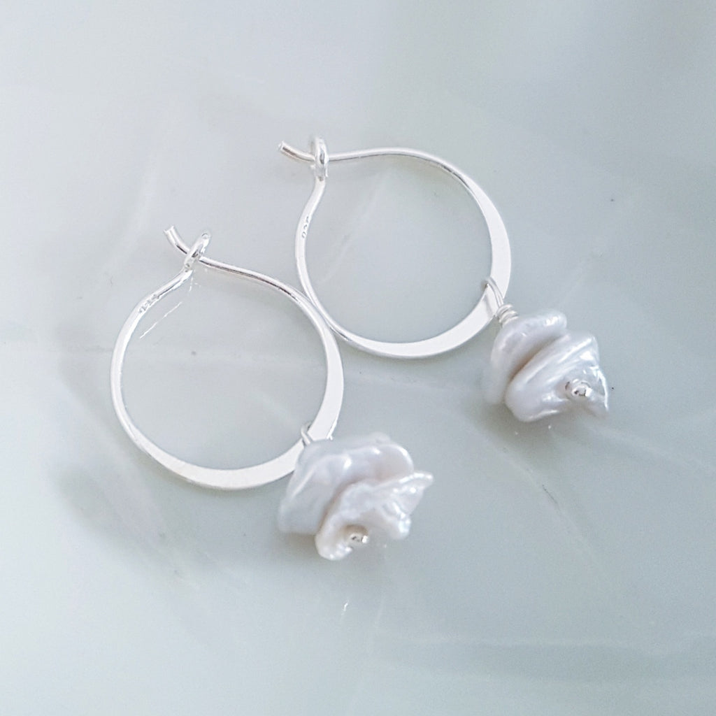 Glamorous Pearls Collection Earrings - Sterling Silver Earrings Irregular Pearl