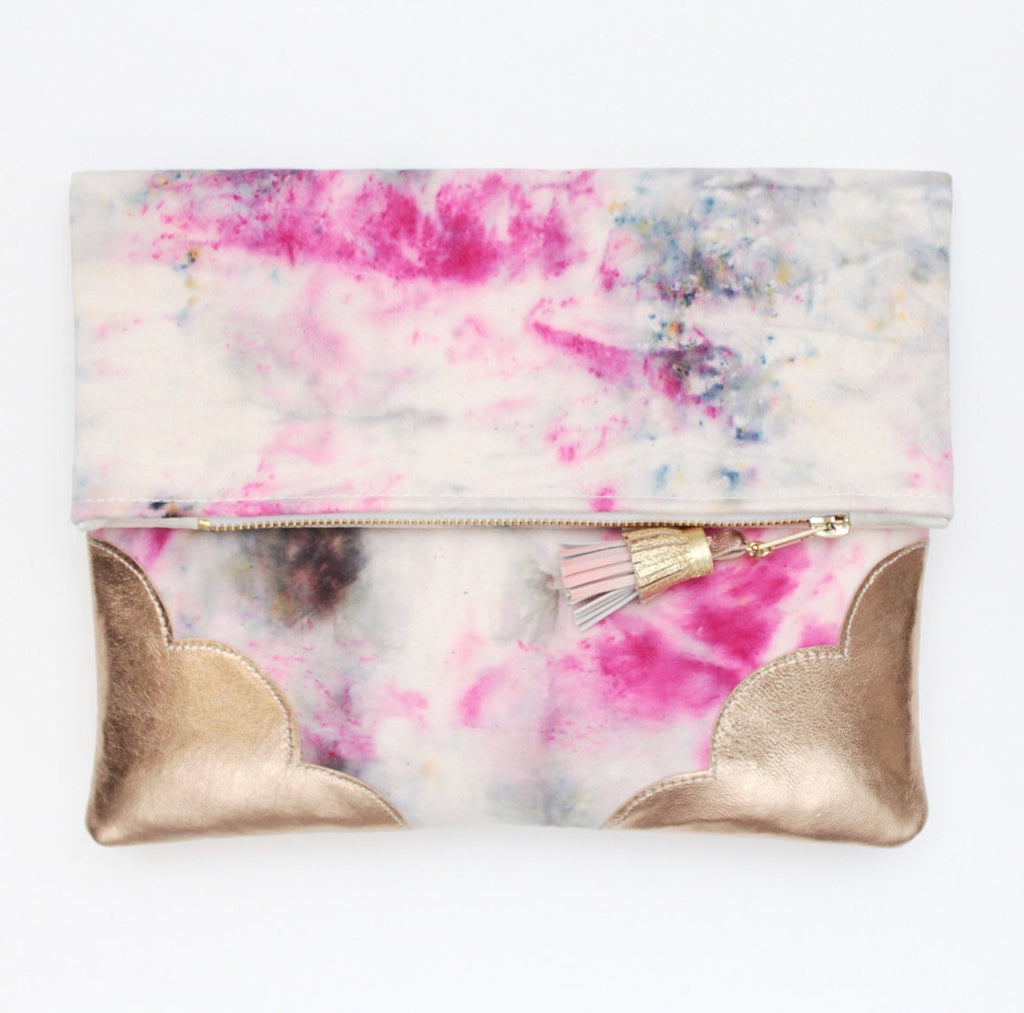 Dyed Watercolor Unique Leather Accents Clutch