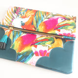 Floral Watercolor Unique Leather Accents Clutch