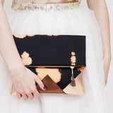 Dyed Watercolor Unique Leather Accents Clutch