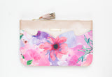 Floral Watercolor Unique Leather Accents Clutch