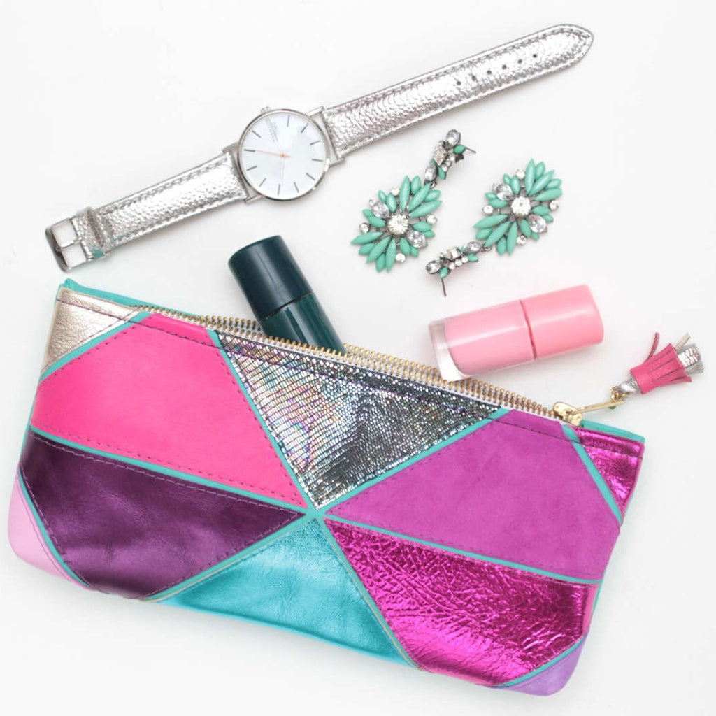 Geometric Prism Unique Leather Accents Pouch - Soul Made Boutique