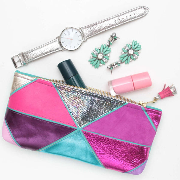 Geometric Prism Unique Leather Accents Pouch - Soul Made Boutique